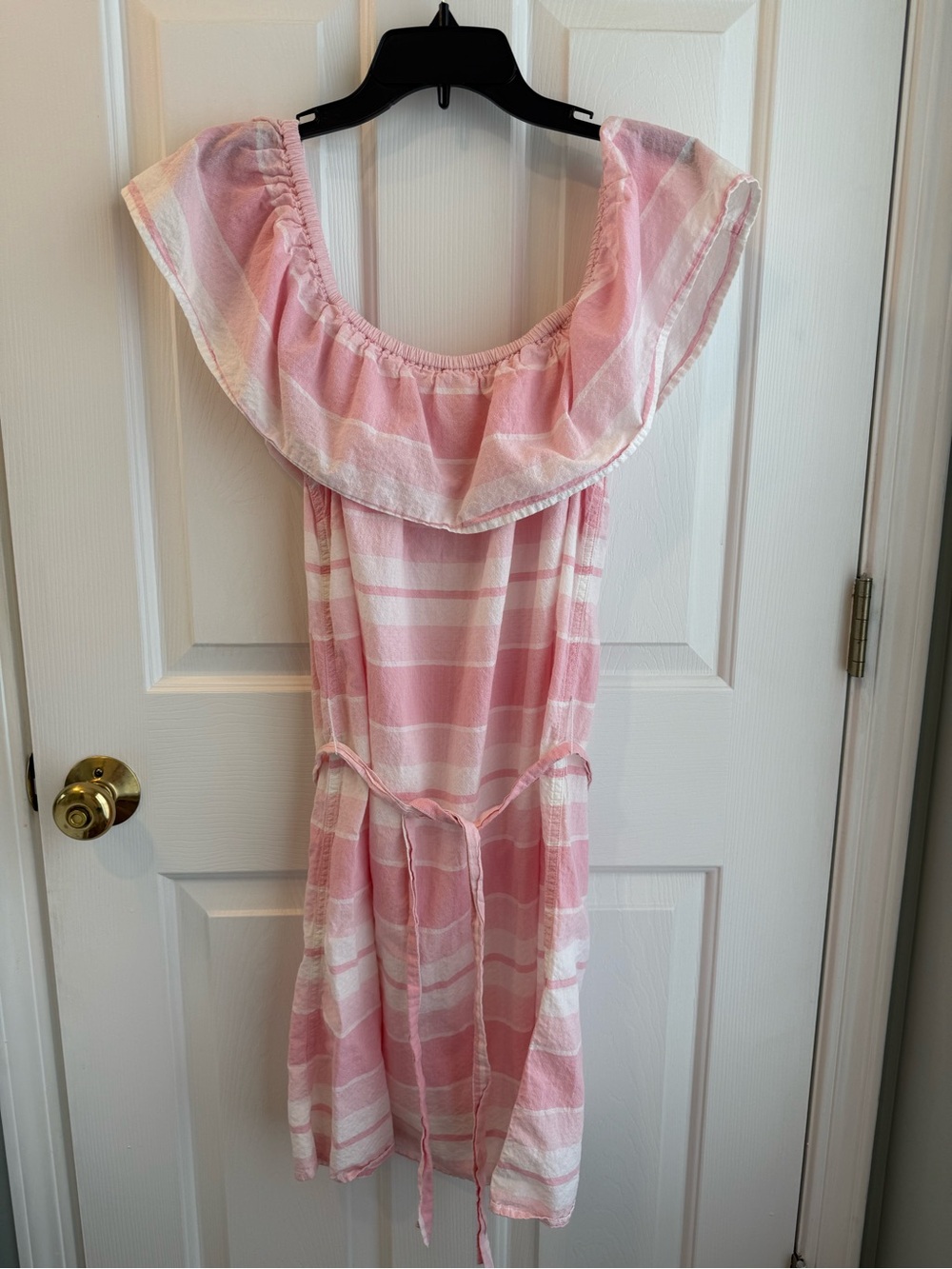 U.S. Polo Assn. Pink and White Striped Off-Shoulder Mini Dress